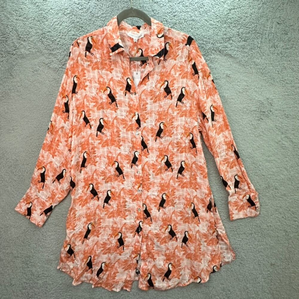 Jane + Delancey NWT Women's Medium Shirt Dress Pink Long Sleeves Floral Toucan